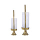 Beth Bascom Hurricane Candleholder Set of 2 | Gold | White Glass 22 & 27"