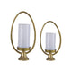Beth Bascom Hurricane Candleholder Set of 2 | Gold | White Glass 22 & 27"