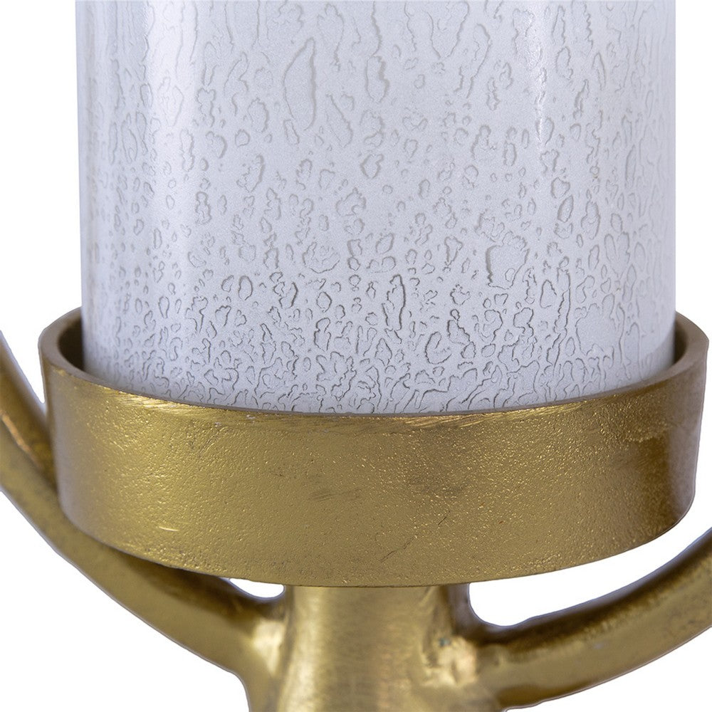 Beth Bascom Hurricane Candleholder Set of 2 | Gold | White Glass 22 & 27"