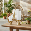 Beth Bascom Hurricane Candleholder Set of 2 | Gold | White Glass 22 & 27"