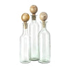 Hazie Decorative Glass Bottles Set of 3 | Mango Wood Stoppers 16 & 18"