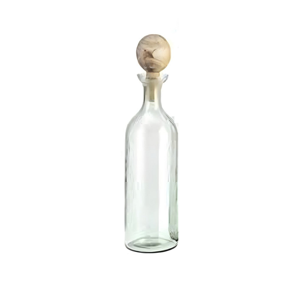 Hazie Decorative Glass Bottles Set of 3 | Mango Wood Stoppers 16 & 18"