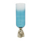 Joane Tall Decorative Vase | Gold Aluminum Stand | Blue-White Glass 21"