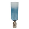 Joane Tall Decorative Vase | Gold Aluminum Stand | Blue-White Glass 21"