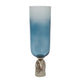 Joane Tall Decorative Vase | Gold Aluminum Stand | Blue-White Glass 21"