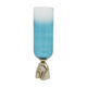 Joane Tall Decorative Vase | Gold Aluminum Stand | Blue-White Glass 21"