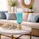 Joane Tall Decorative Vase | Gold Aluminum Stand | Blue-White Glass 21"