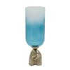 Joane Small Decorative Vase | Gold Aluminum Stand | Blue-White Glass 18"