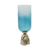 Joane Small Decorative Vase | Gold Aluminum Stand | Blue-White Glass 18"