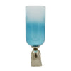 Joane Small Decorative Vase | Gold Aluminum Stand | Blue-White Glass 18"