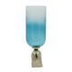 Joane Small Decorative Vase | Gold Aluminum Stand | Blue-White Glass 18"