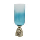 Joane Small Decorative Vase | Gold Aluminum Stand | Blue-White Glass 18"