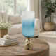 Joane Small Decorative Vase | Gold Aluminum Stand | Blue-White Glass 18"