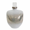 Akky Decorative Bottle w Lid | Aluminum Collar Silver-White Glass 13"