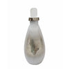 Akky Decorative Bottle w Lid | Aluminum Collar Silver-White Glass 13"