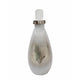 Akky Decorative Bottle w Lid | Aluminum Collar Silver-White Glass 13"