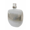 Akky Decorative Bottle w Lid | Aluminum Collar Silver-White Glass 16"