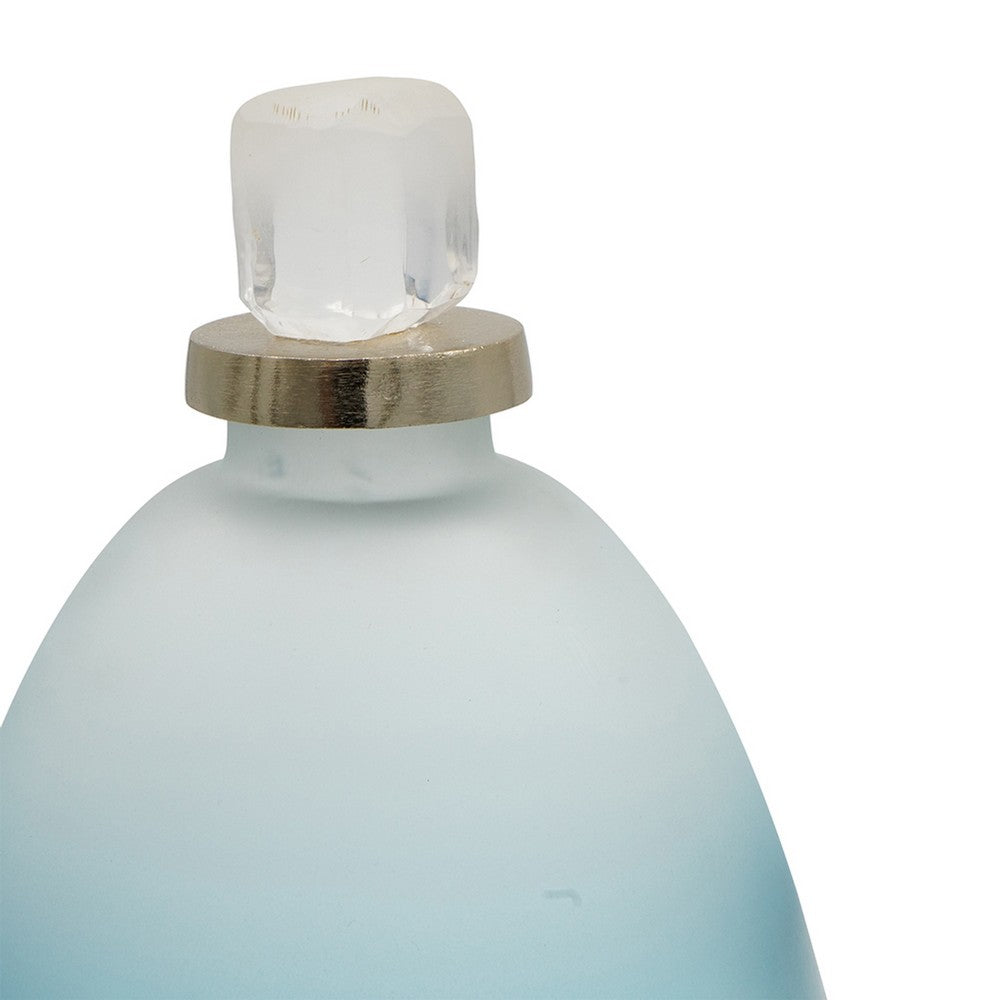 Ethan Decorative Bottle w Lid | Gold Metal Details | Blue-White Glass 15"