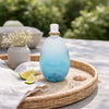 Ethan Decorative Bottle w Lid | Gold Metal Details | Blue-White Glass 15"