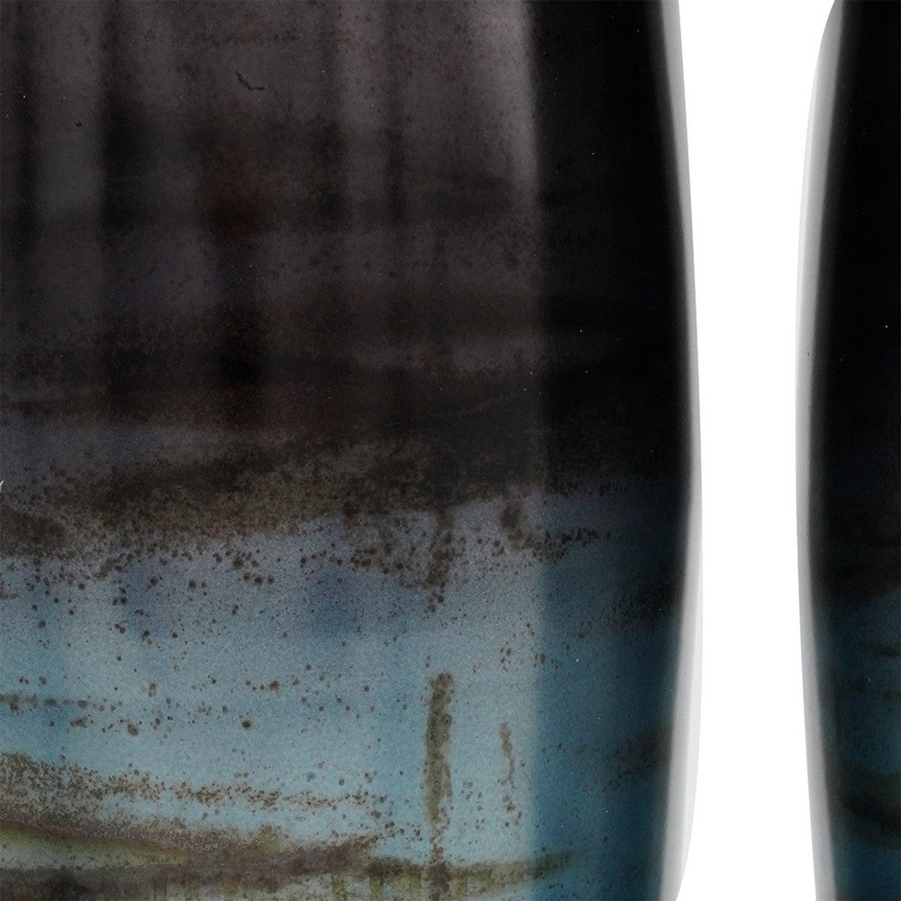 Viena Decorative Vase Set of 2 | Aluminum Rim | Layered Blue Glass 27"