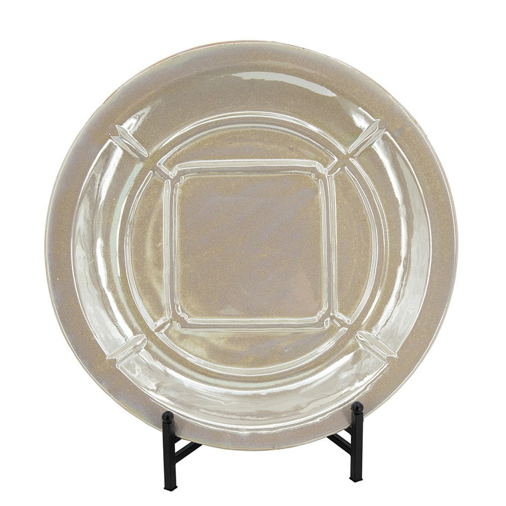 Dutch Charger Plate with Stand | Iridescent Glaze | Cream Ceramic 18"