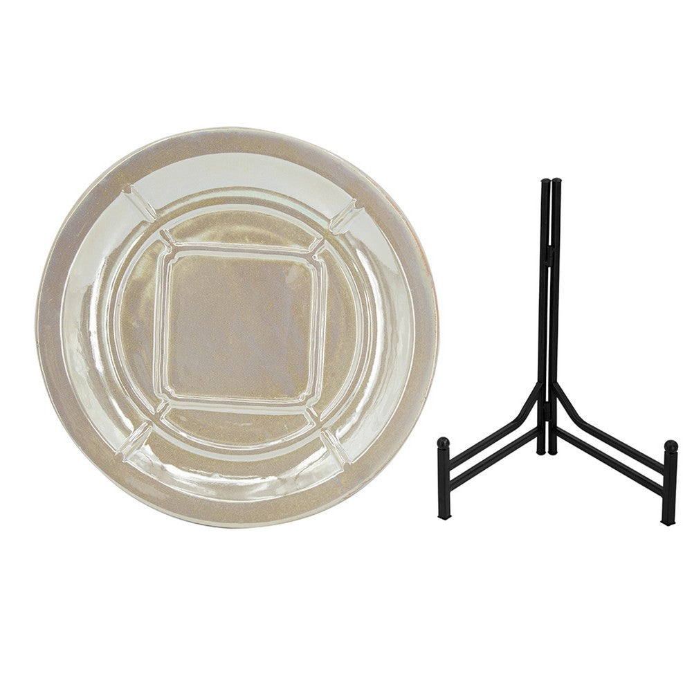 Dutch Charger Plate with Stand | Iridescent Glaze | Cream Ceramic 18"