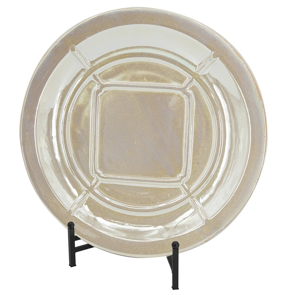 Dutch Charger Plate with Stand | Iridescent Glaze | Cream Ceramic 18"