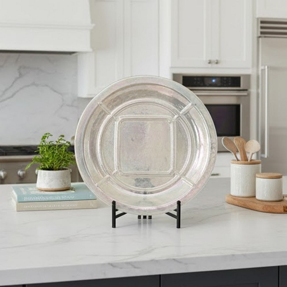 Dutch Charger Plate with Stand | Iridescent Glaze | Cream Ceramic 18"