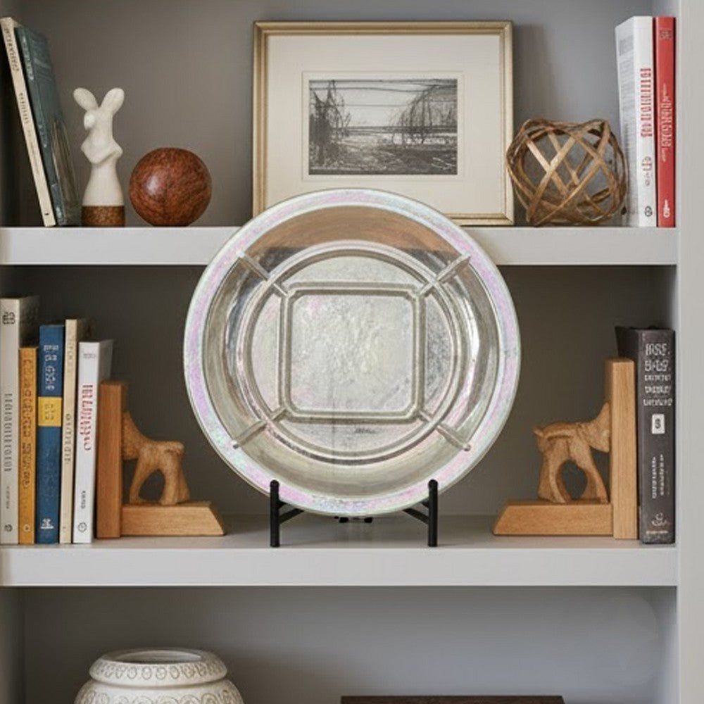 Dutch Charger Plate with Stand | Iridescent Glaze | Cream Ceramic 18"