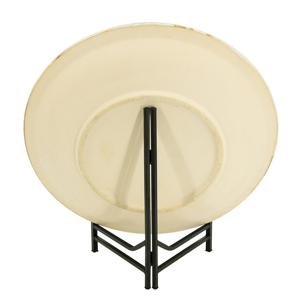 Duke Decorative Charger Plate w Stand | Organic Pattern Blue-Beige Ceramic 18"