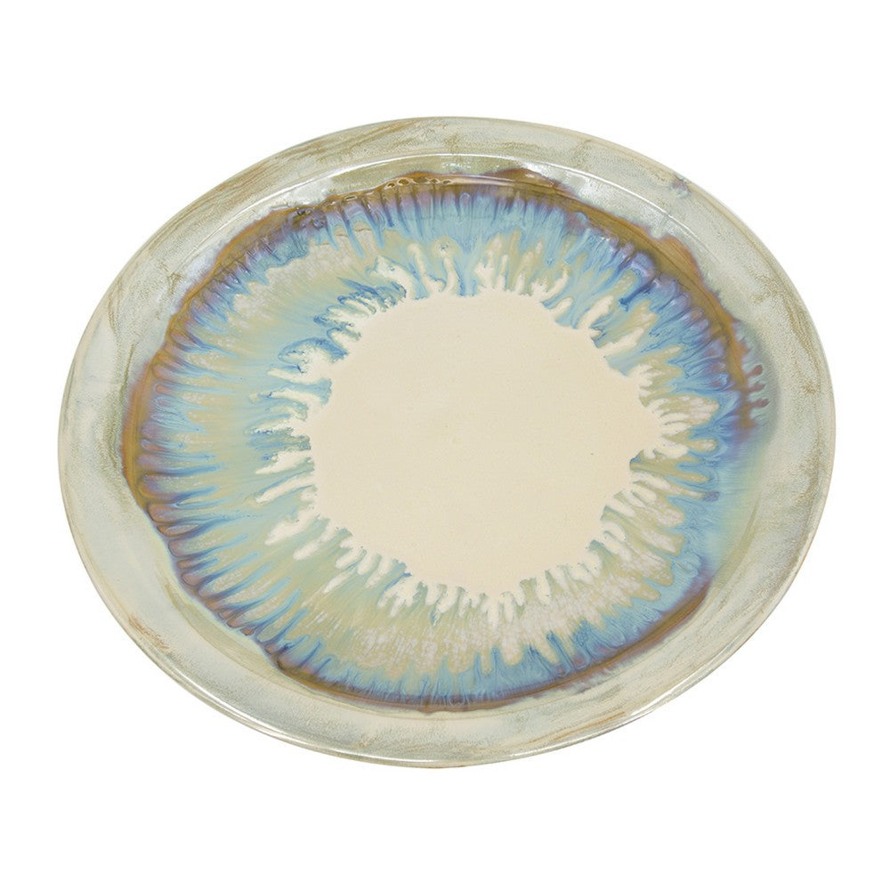 Duke Decorative Charger Plate w Stand | Organic Pattern Blue-Beige Ceramic 18"