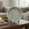 Duke Decorative Charger Plate w Stand | Organic Pattern Blue-Beige Ceramic 18"
