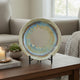 Duke Decorative Charger Plate w Stand | Organic Pattern Blue-Beige Ceramic 18"