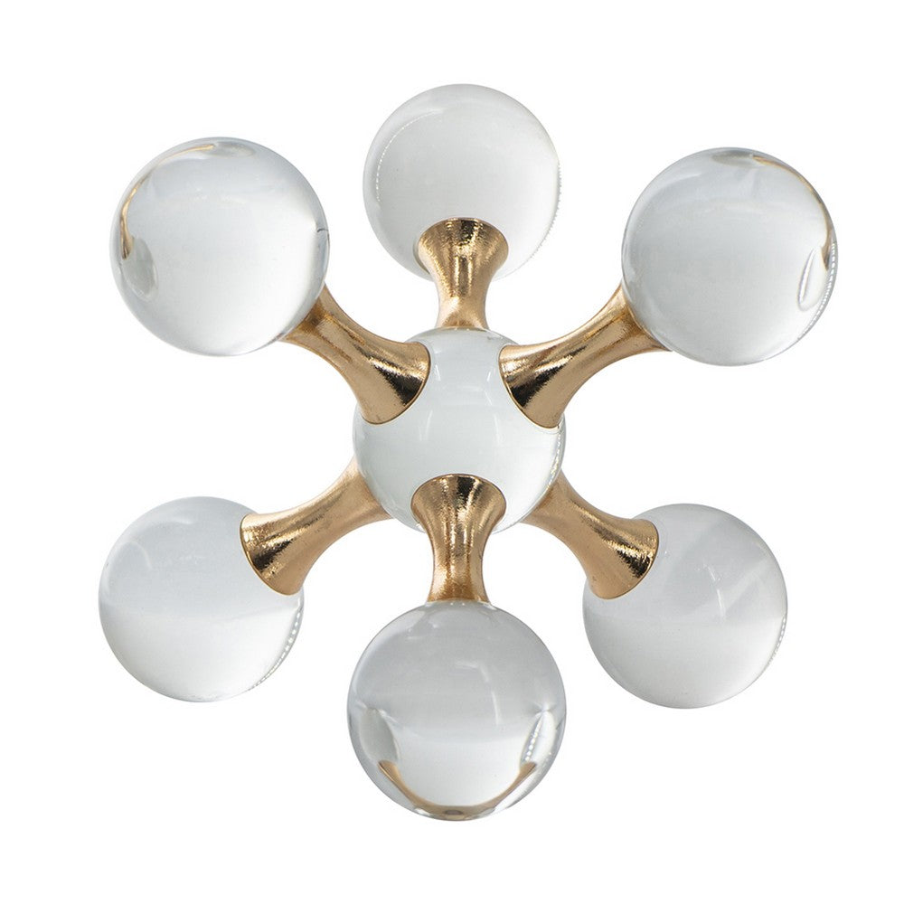 Tammy Science Atom Accent w 6 Glass Spheres | Gold Iron Stems | 7"