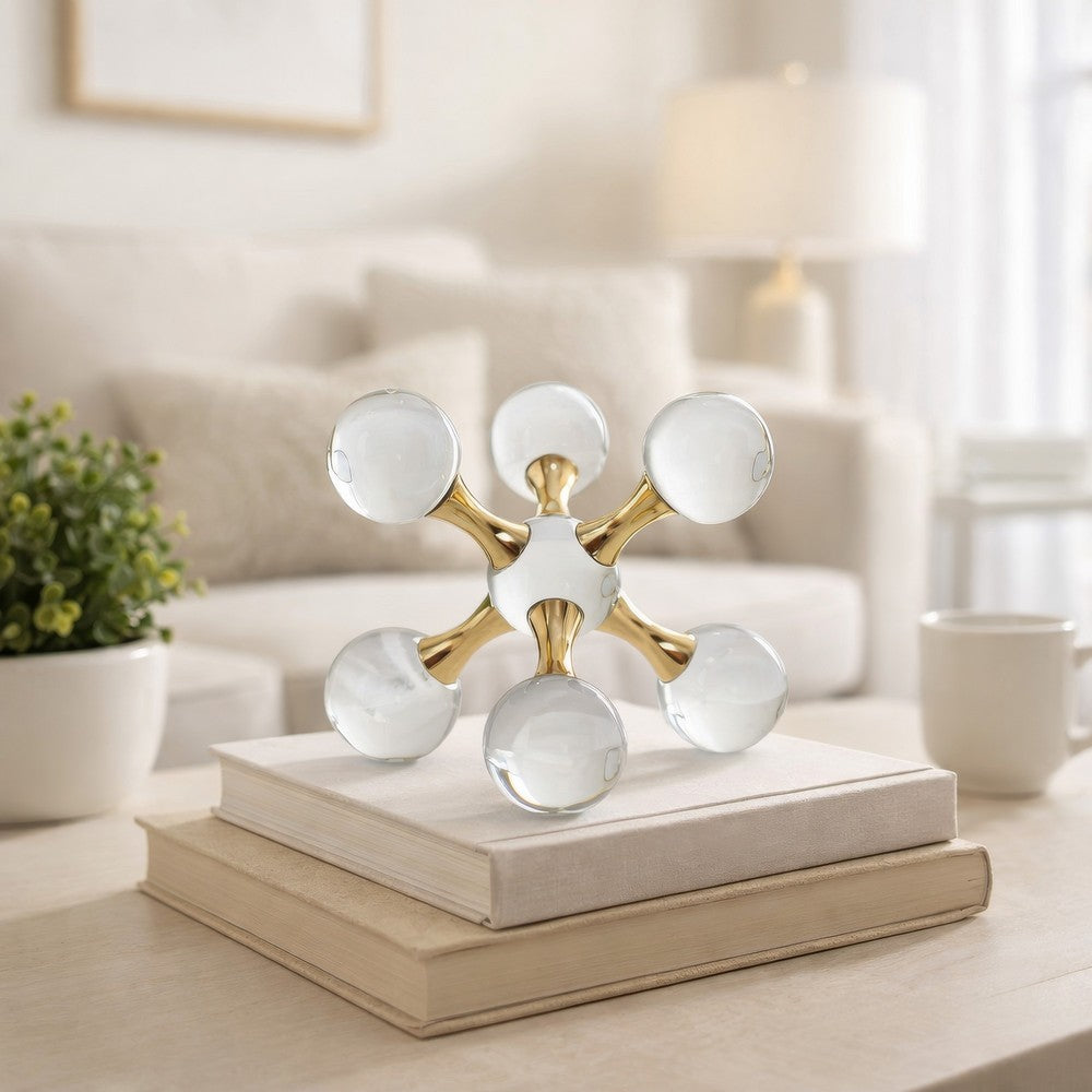 Tammy Science Atom Accent w 6 Glass Spheres | Gold Iron Stems | 7"