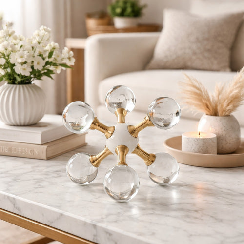 Tammy Science Atom Accent w 6 Glass Spheres | Gold Iron Stems | 7"