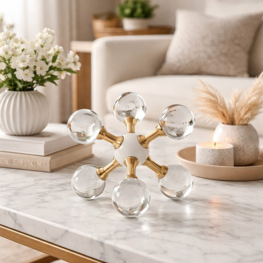 Tammy Science Atom Accent w 6 Glass Spheres | Gold Iron Stems | 7"