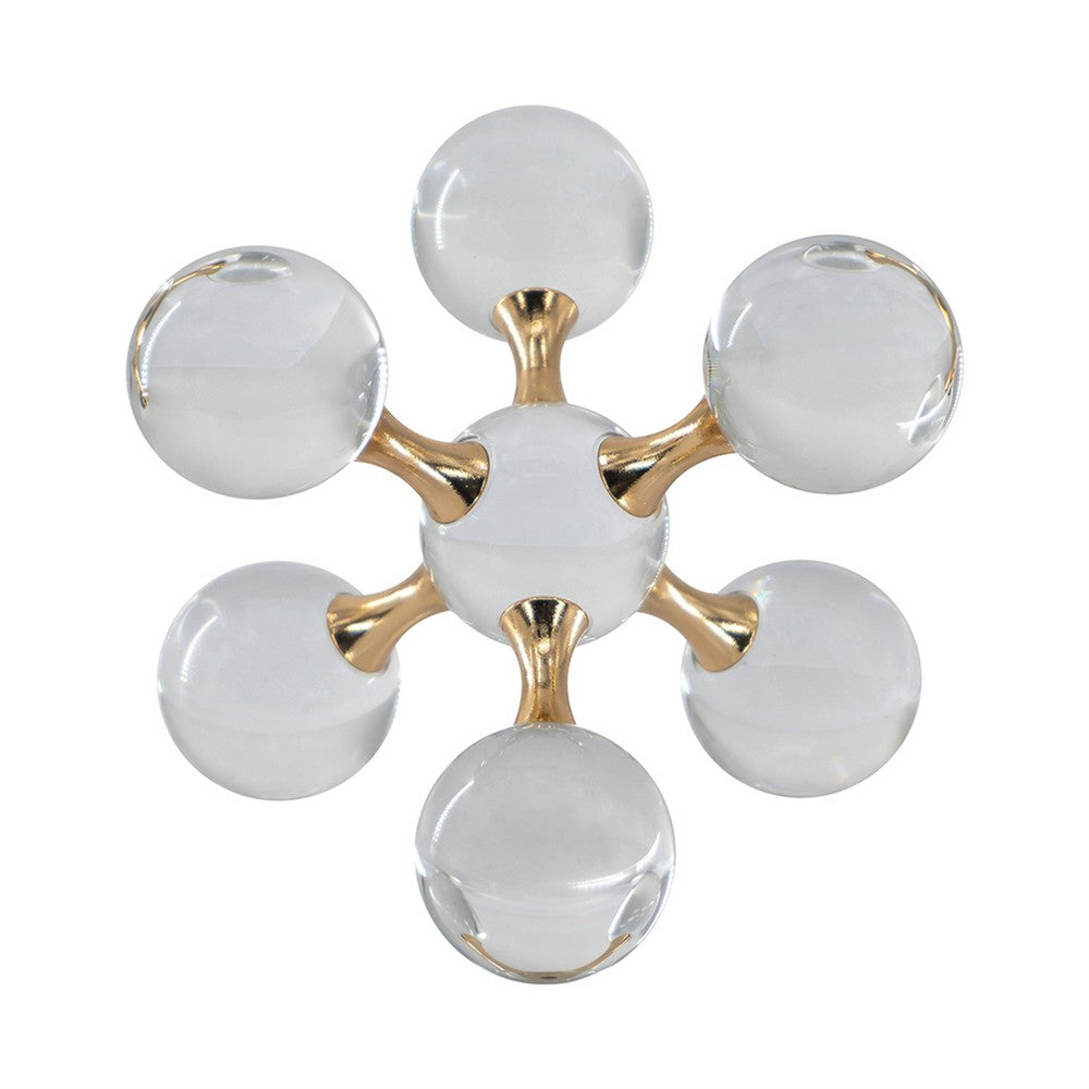Tammy Atomic Ball Accent w 6 Glass Spheres | Gold Iron Stems | 8"