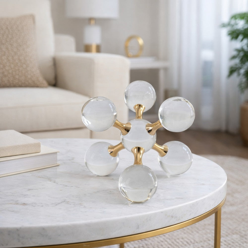 Tammy Atomic Ball Accent w 6 Glass Spheres | Gold Iron Stems | 8"