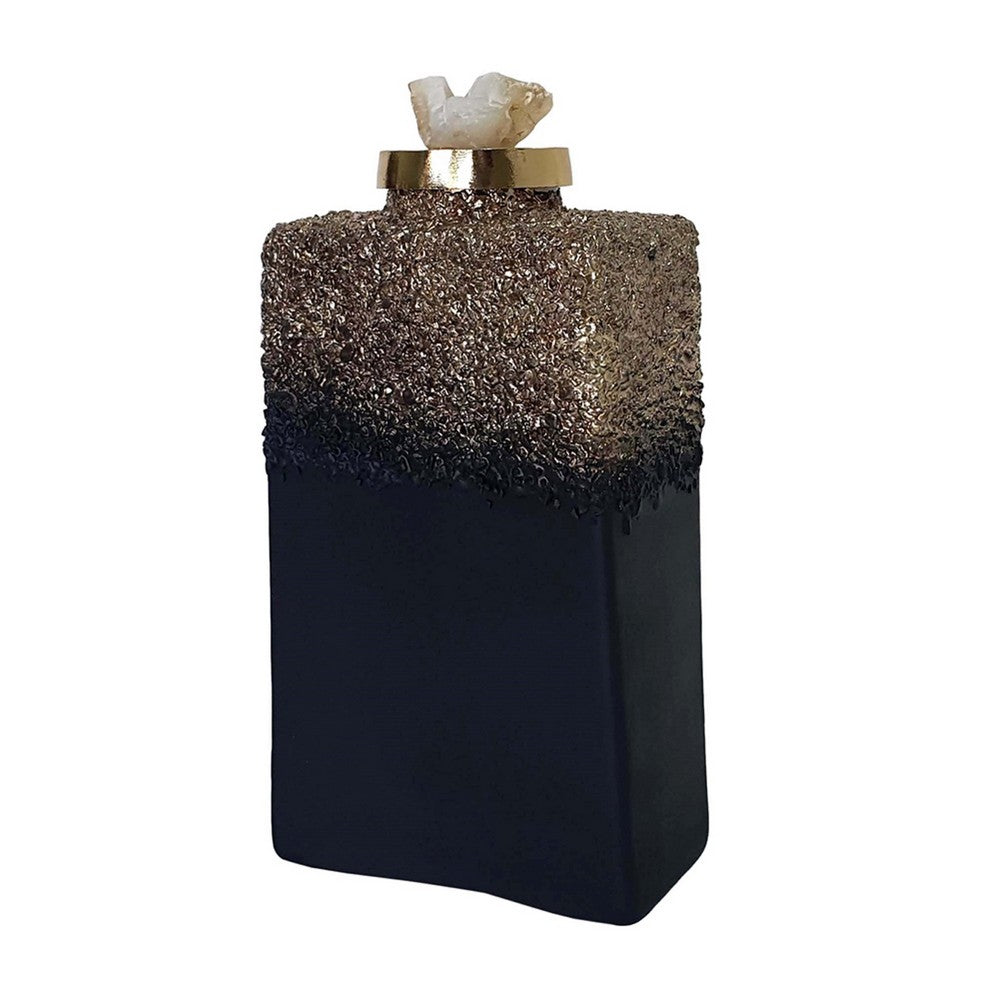 Sean Bottle w Zeolite Stone Lid | Black-Gray Glass | Gold Aluminum 12"