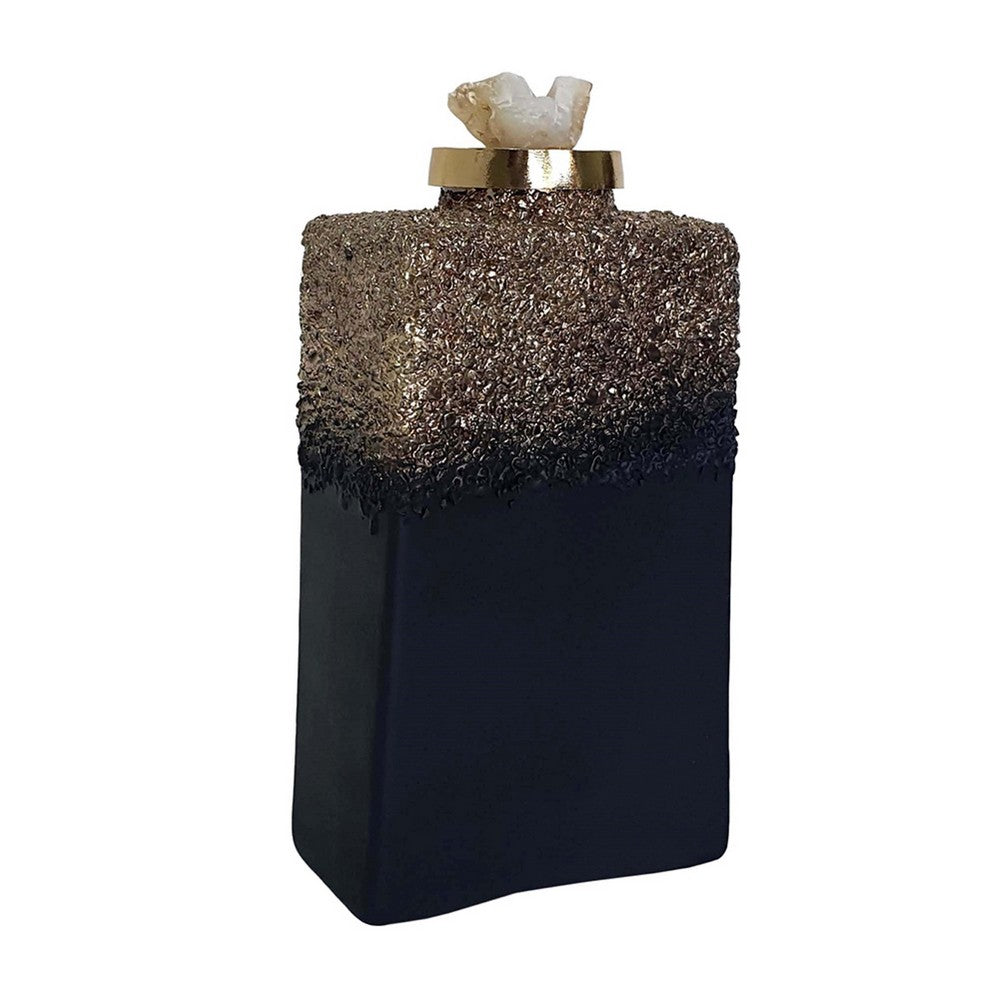 Sean Bottle w Zeolite Stone Lid | Black-Gray Glass | Gold Aluminum 12"