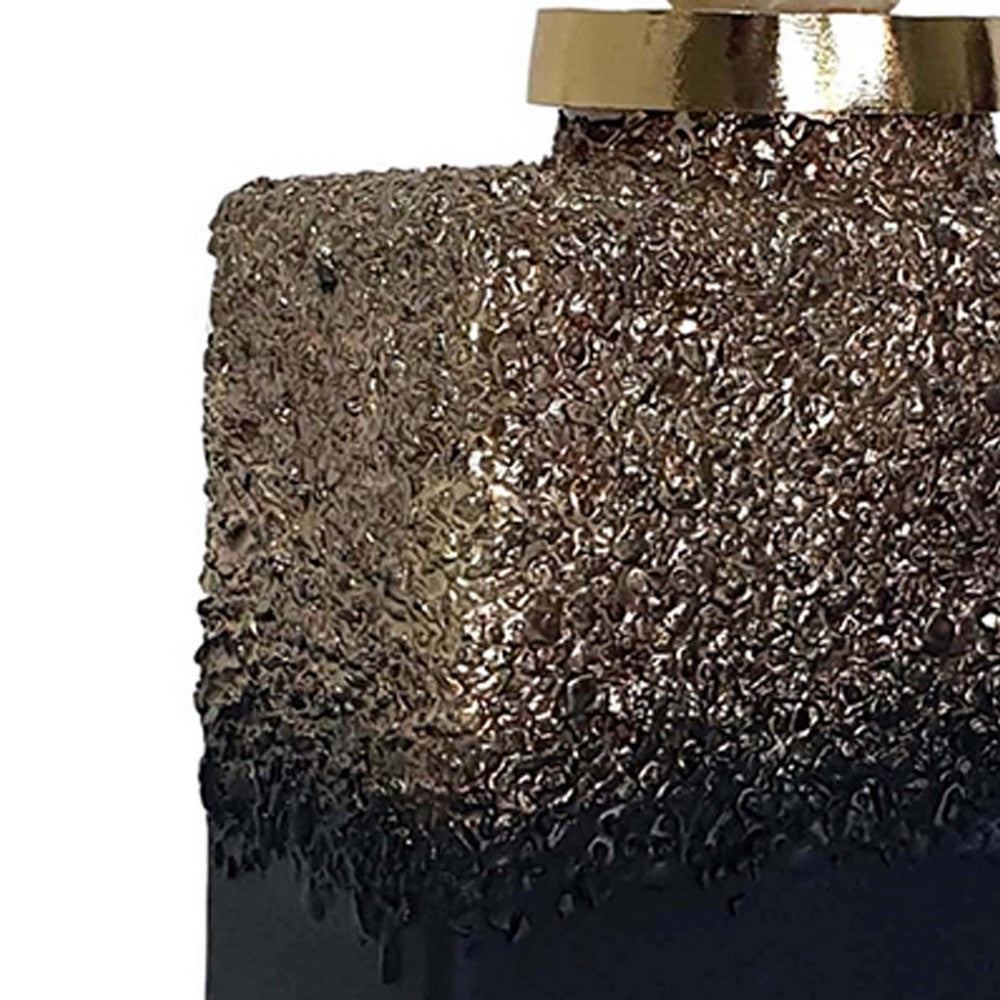 Sean Bottle w Zeolite Stone Lid | Black-Gray Glass | Gold Aluminum 12"