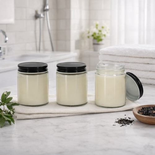 Renyl Earl Gray Scented Soy Wax Candles Set of 3 | White Glass 9"