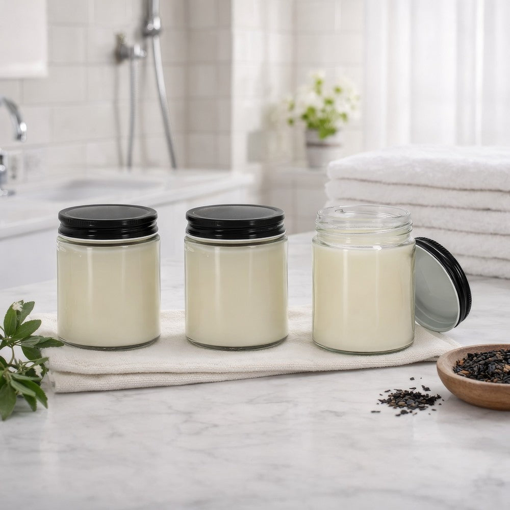 Renyl Earl Gray Scented Soy Wax Candles Set of 3 | White Glass 9"