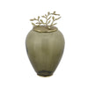 Abby Decorative Jar w Gold Aluminum-Brass Leaf Lid | Green Glass 14"