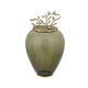 Abby Decorative Jar w Gold Aluminum-Brass Leaf Lid | Green Glass 14"
