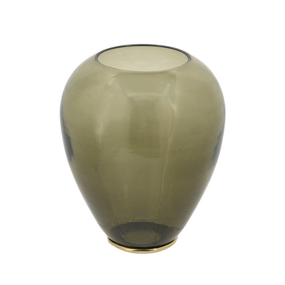 Abby Decorative Jar w Gold Aluminum-Brass Leaf Lid | Green Glass 14"