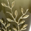 Keath Large Vase w Gold Capri Leaf Design | Brass | Green Glass 15"
