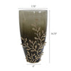 Keath Large Vase w Gold Capri Leaf Design | Brass | Green Glass 15"