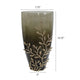 Keath Large Vase w Gold Capri Leaf Design | Brass | Green Glass 15"